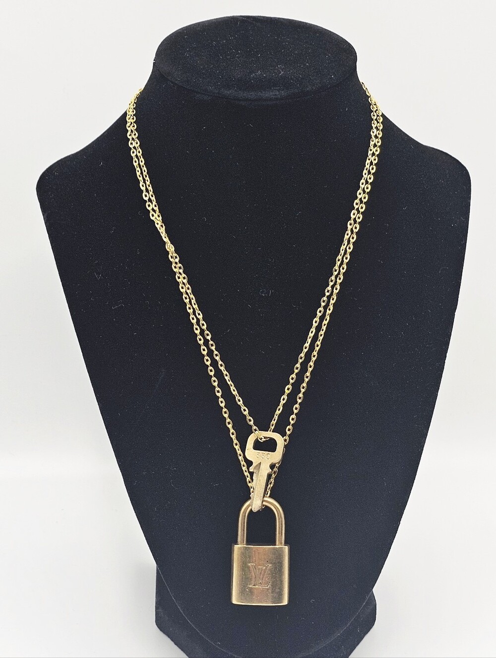 Louis Vuitton Gold Padlock & Key Layered Necklace